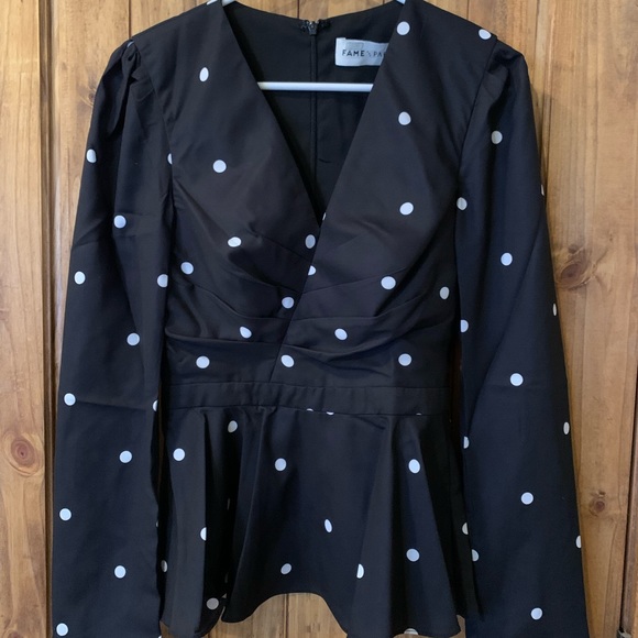 Fame and Partners Polka Dot Peplum Top - Picture 2 of 5